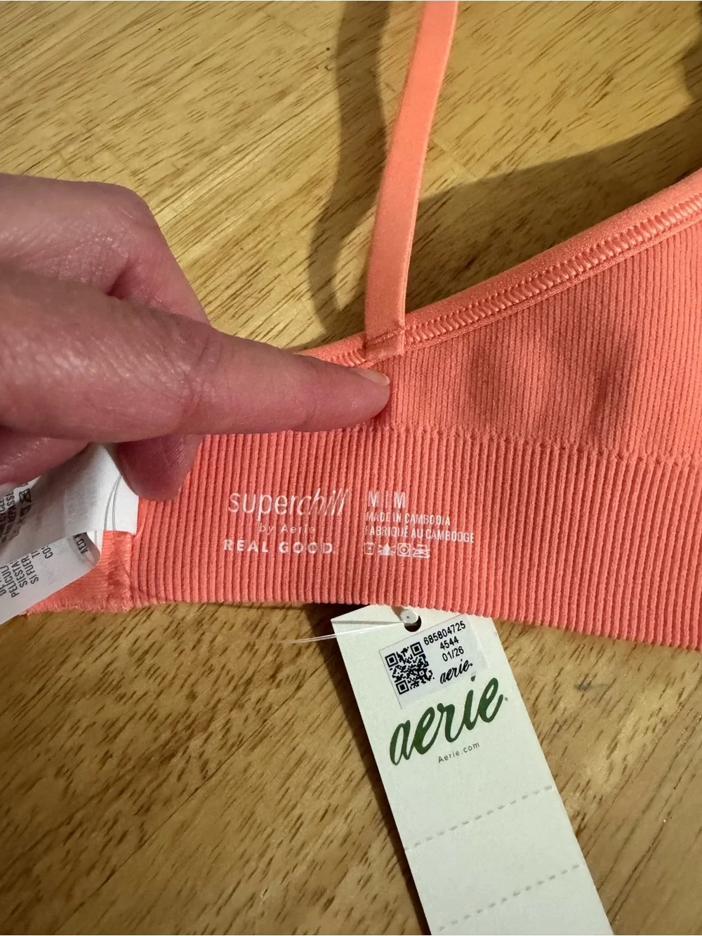 Aerie Superchill Seamless Rib Padded Scoop Bralette- Medium NWT- wild peach 🍑 - Picture 4 of 6